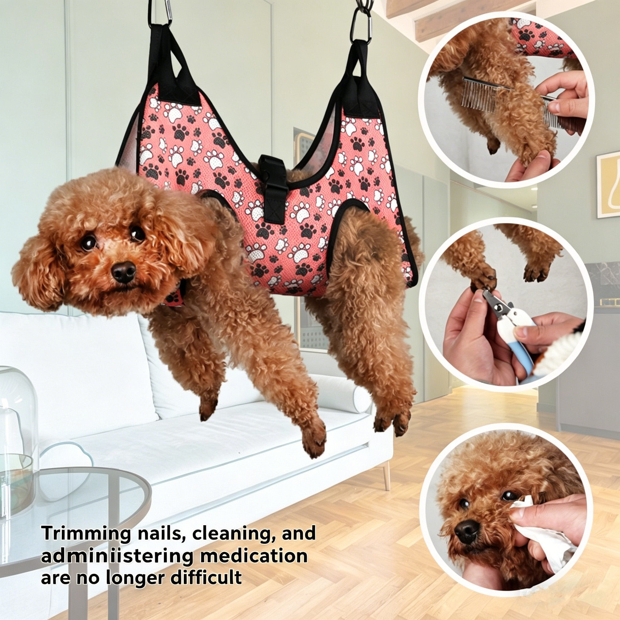 Pet Grooming Hammock Helper - Durable & Breathable Sling for Dogs & Cats, for Nail Trimming, Bathing, Grooming & Medication